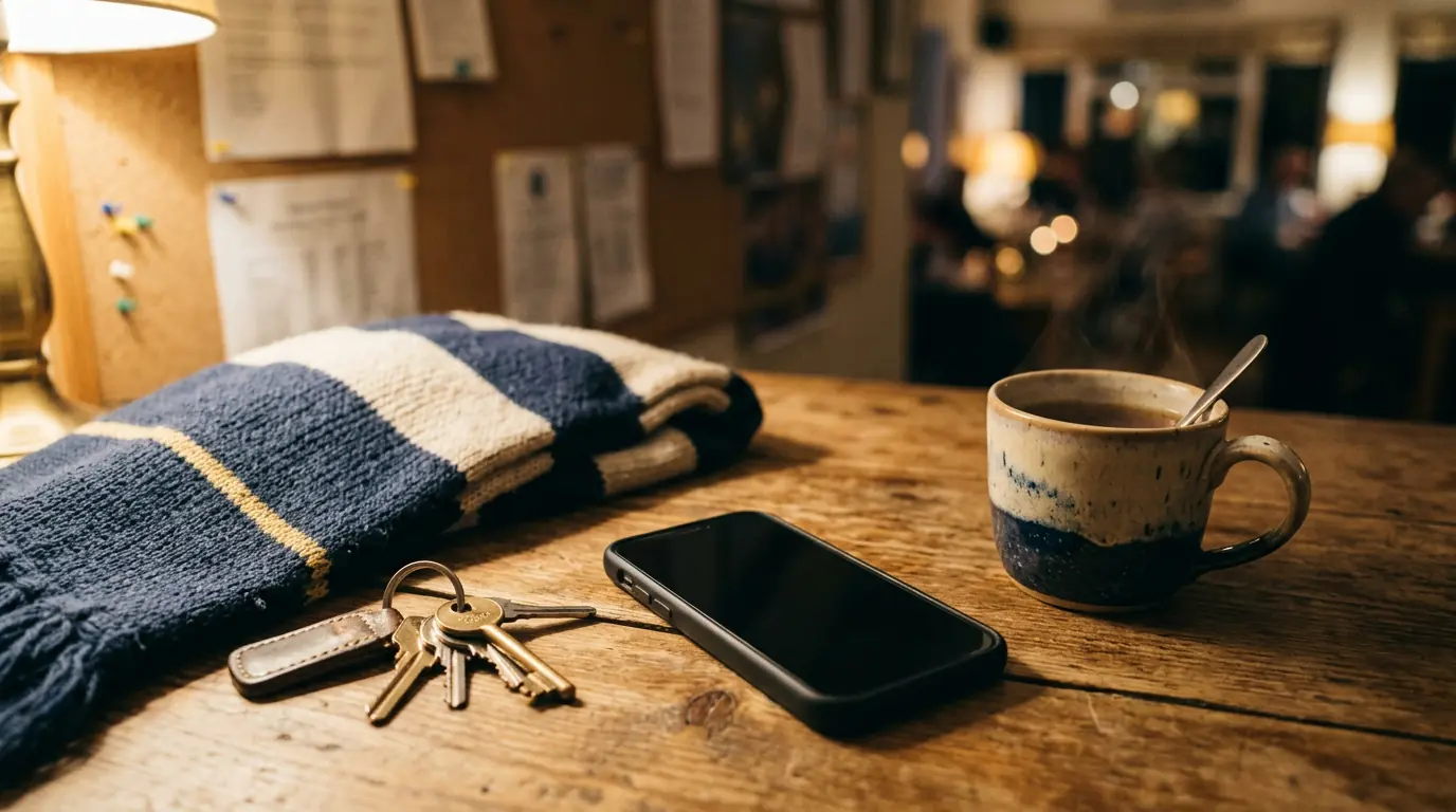 A phone and a team scarf on a clubhouse table
