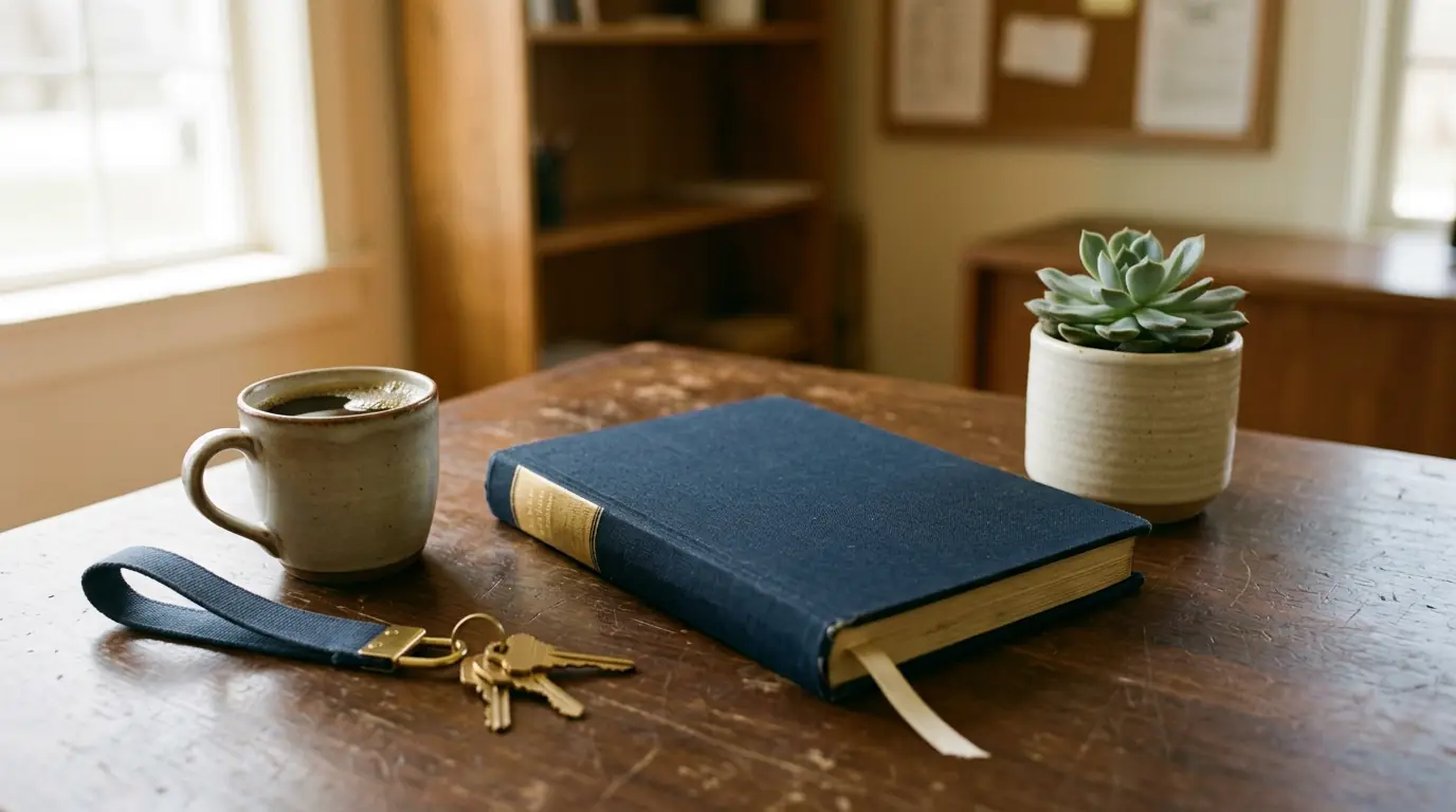 A clubhouse desk with a set of keys on a lanyard